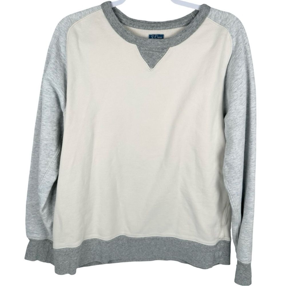 J. Crew Vintage Fleece Tri-Color Cream Gray Crewneck Sweatshirt Men’s Size Large